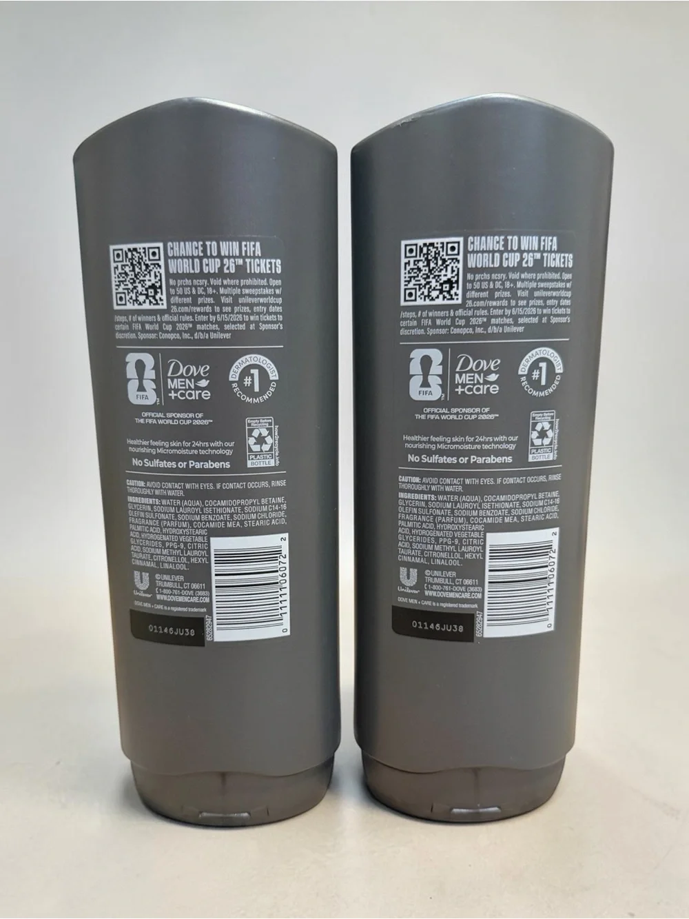 2x DOVE Men + Care FIFA World Cup All Star Comfort Body + Face Wash Bodywash Lot
